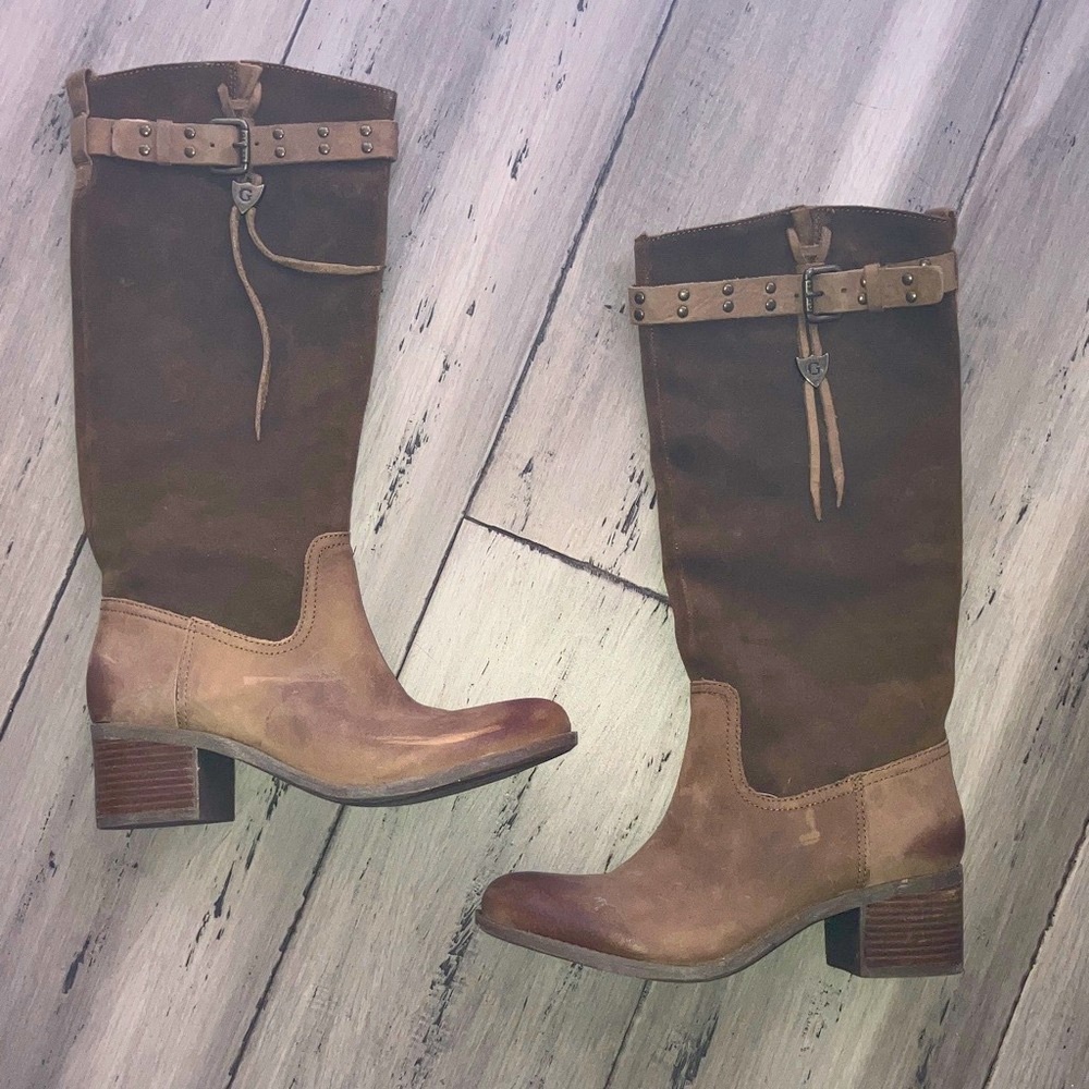 Guess Original Brown Western Leather studded Knee-High Riding Boots 7.5